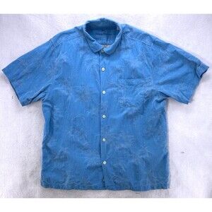 Tommy Bahama Hawaiian Shirt Mens XL Blue Silk Camp Palm Tree Travel Cruise